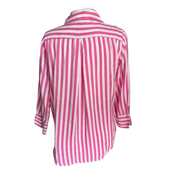 Southern Frock Linen Tunic Long Sleeves Pink White Striped Beachy Coastal Medium - Picture 2 of 10